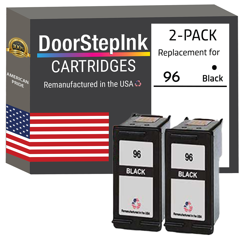 DoorStepInk Brand for HP 96 (C8767WN) Black Twin Pack Remanufactured in the USA Ink Cartridges, C8767WN
