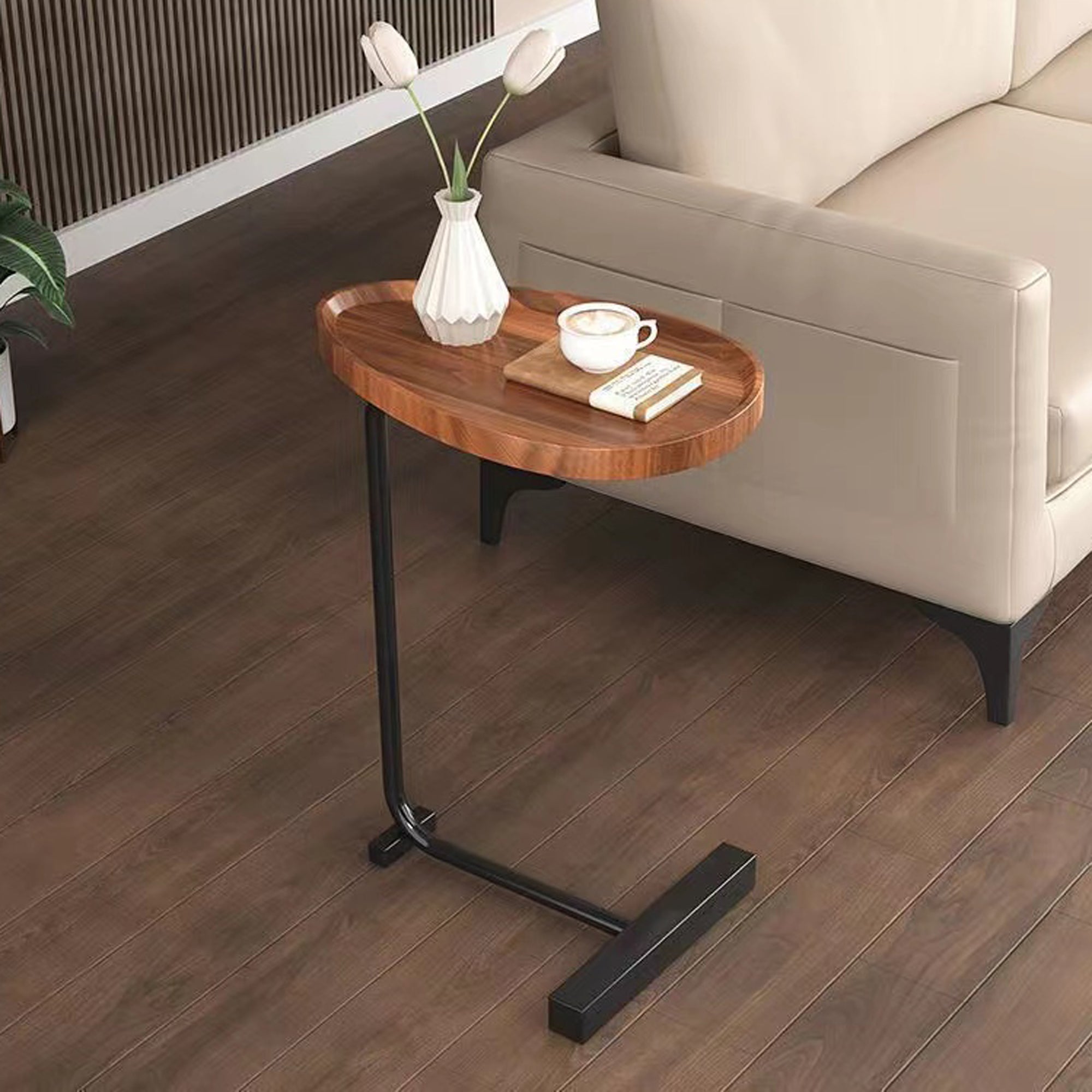 2-Pieces Brown C-shaped Side Table