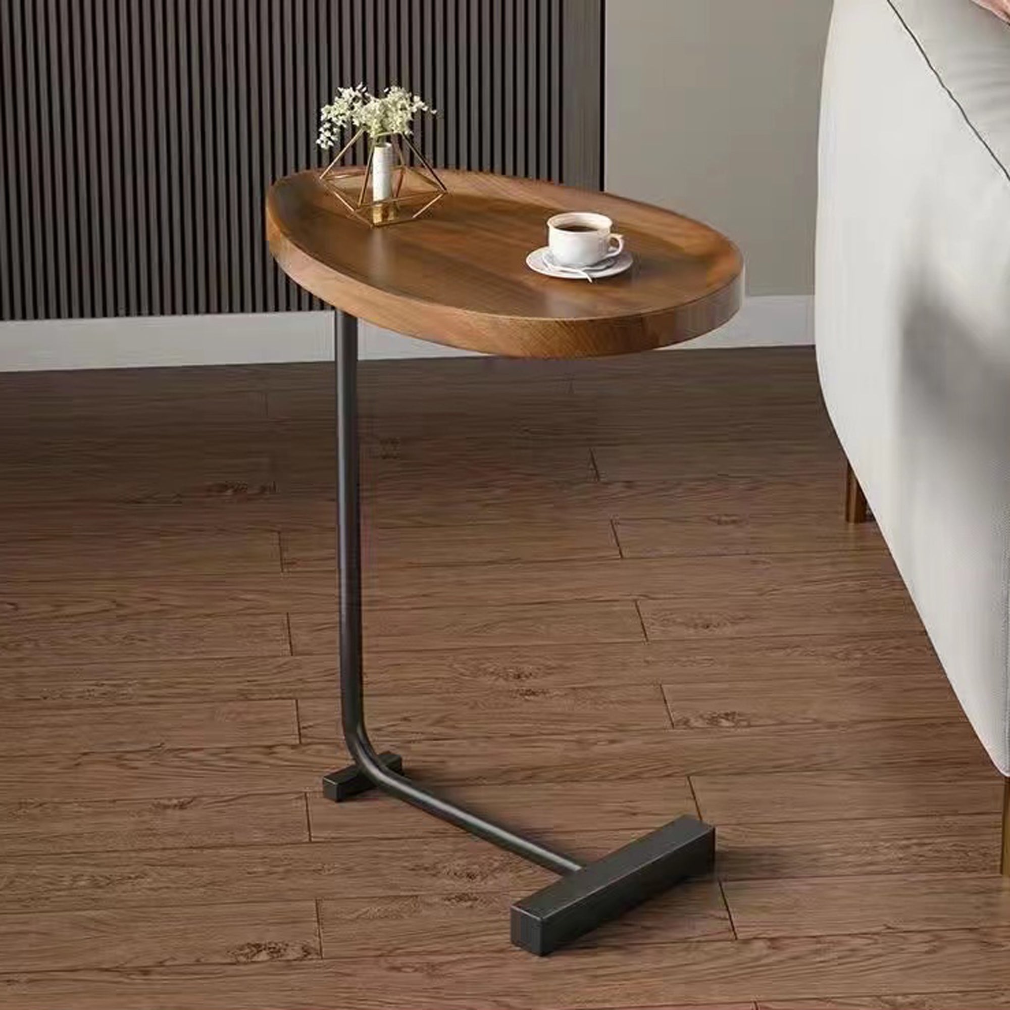 2-Pieces Brown C-shaped Side Table