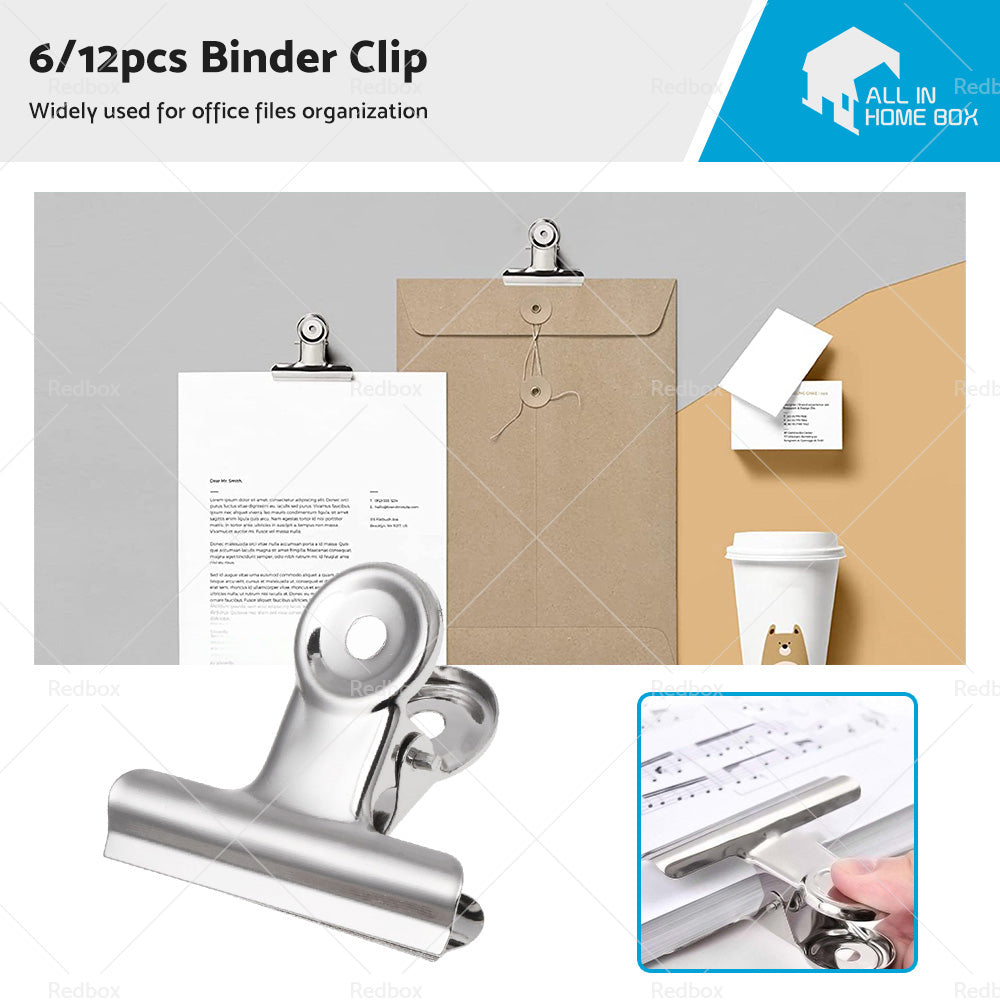 6/12PCS Stainless Steel Bulldog Paper Clip Metal Office Binder Grip Clamp 75mm