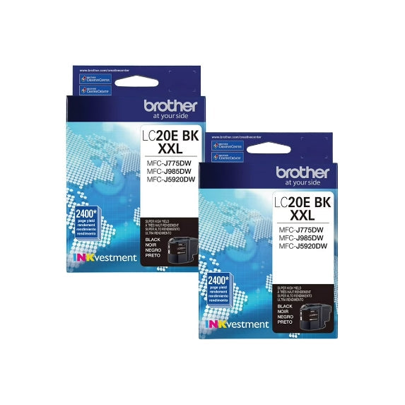 Original Brother LC20E Extra High Yield Black Ink Cartridge, 2-Pack
