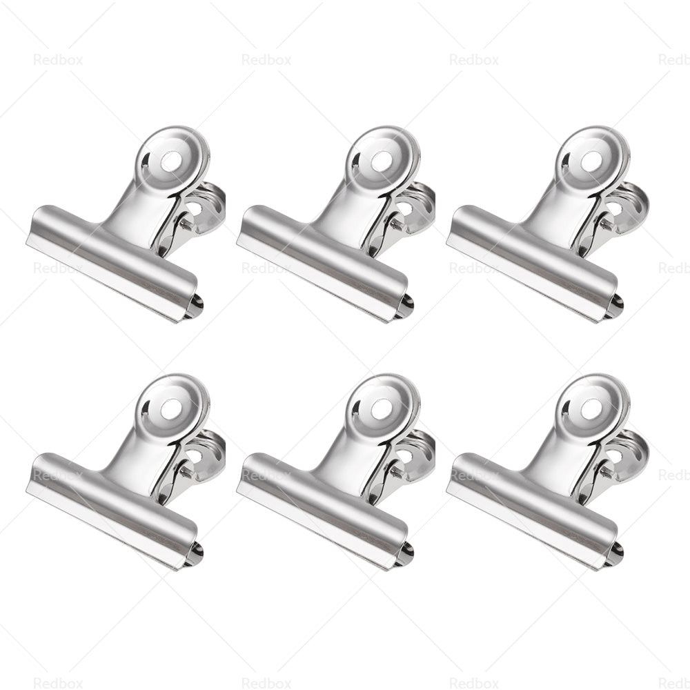 6/12PCS Stainless Steel Bulldog Paper Clip Metal Office Binder Grip Clamp 75mm